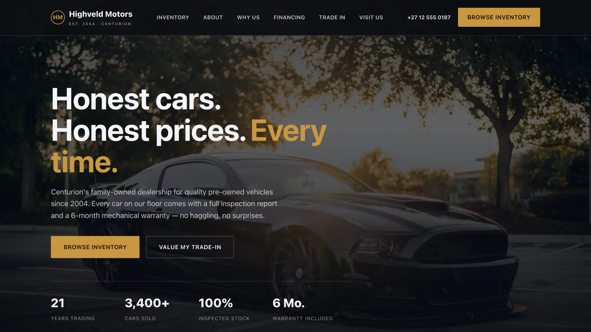 Highveld Motors website homepage