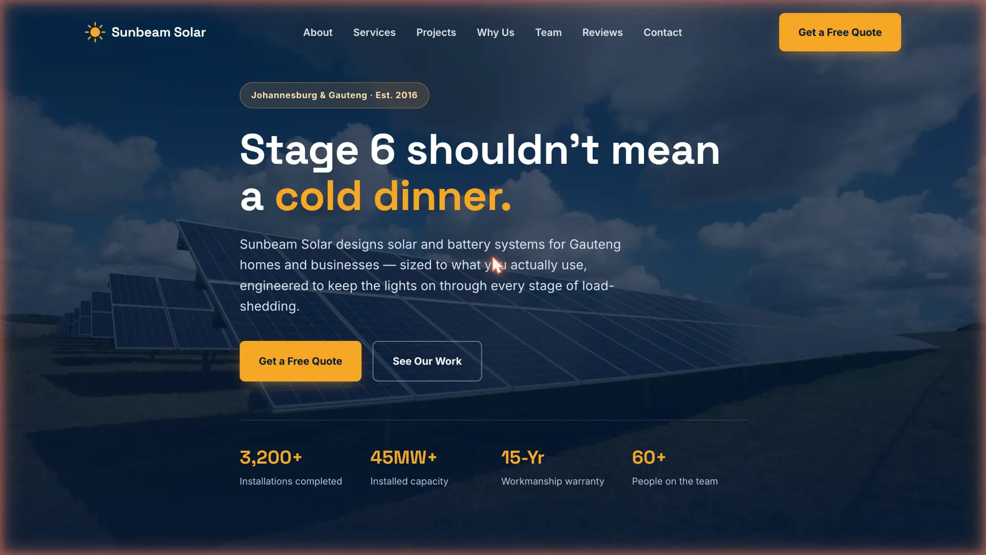 Sunbeam Solar website homepage