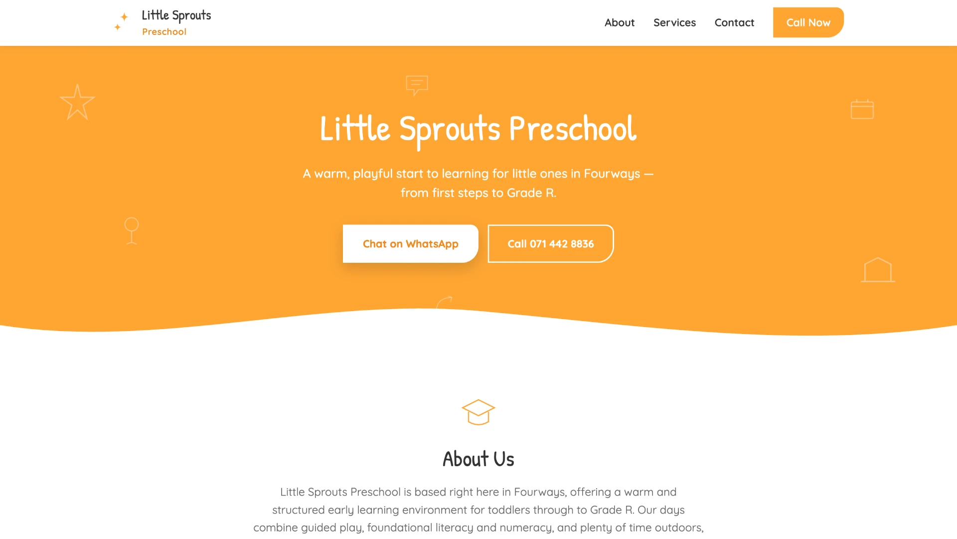 Little Sprouts Preschool website homepage