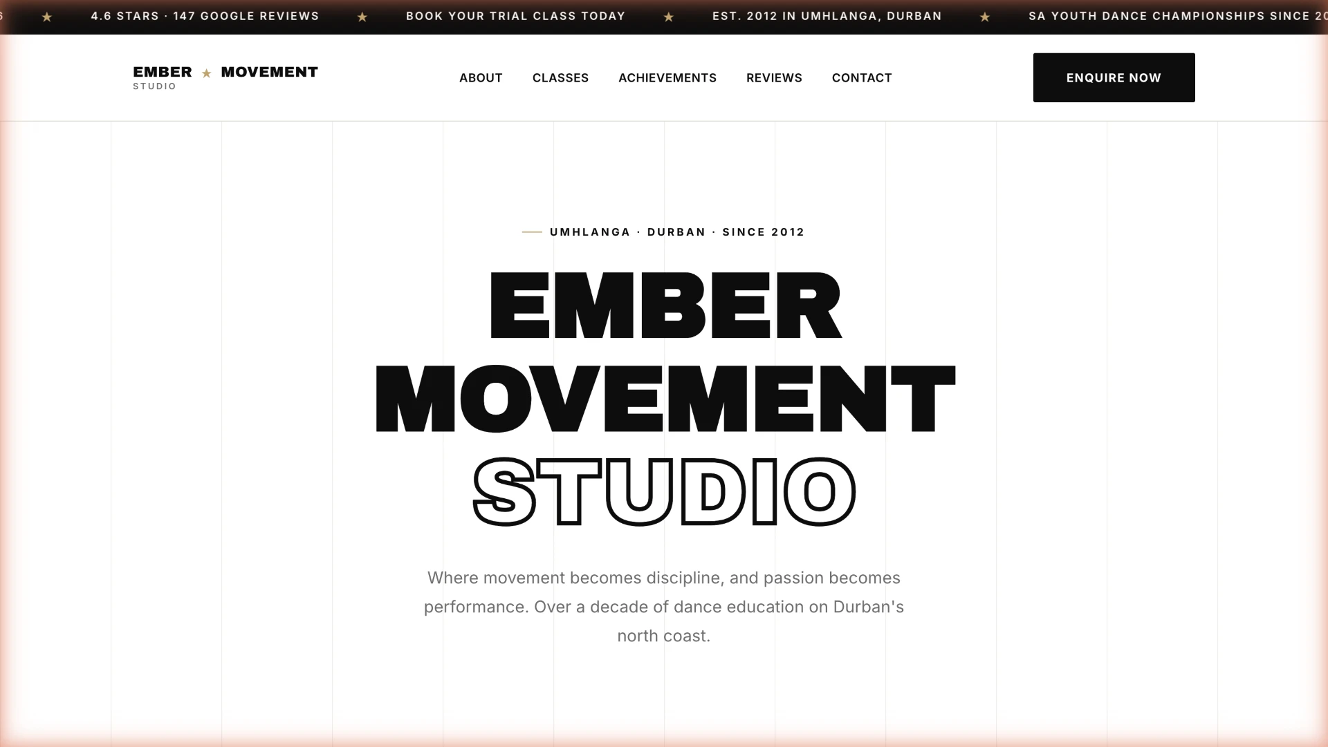 Ember Movement Studio website homepage