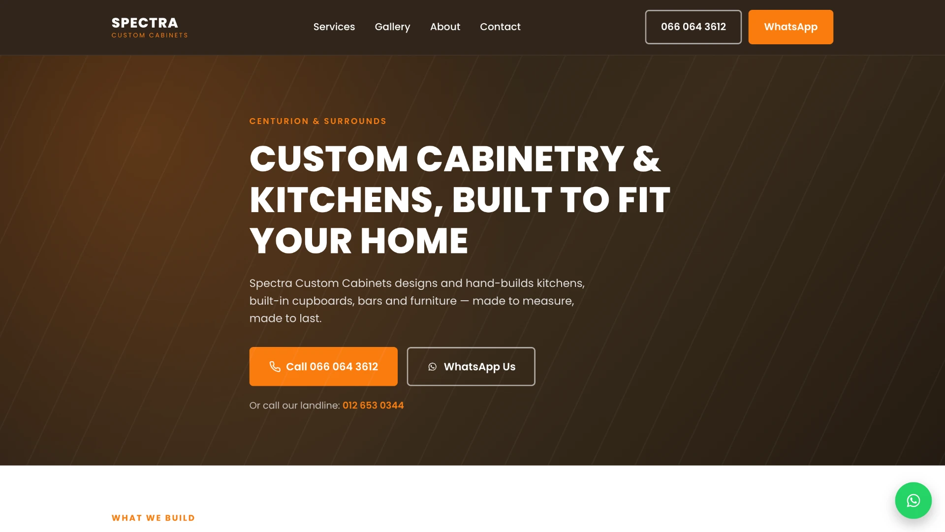 Spectra Custom Cabinets — dark website homepage