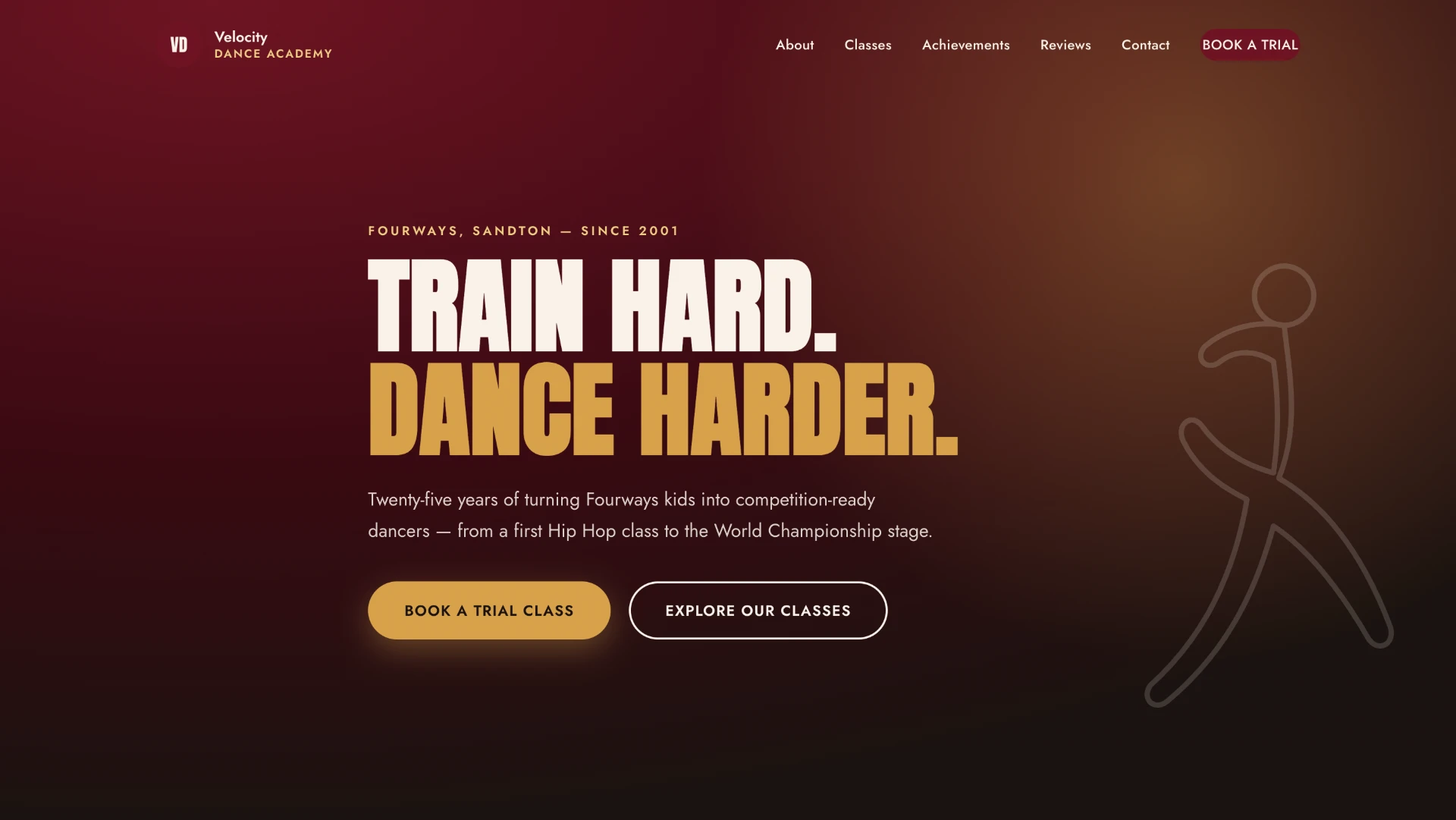 Velocity Dance Academy website homepage