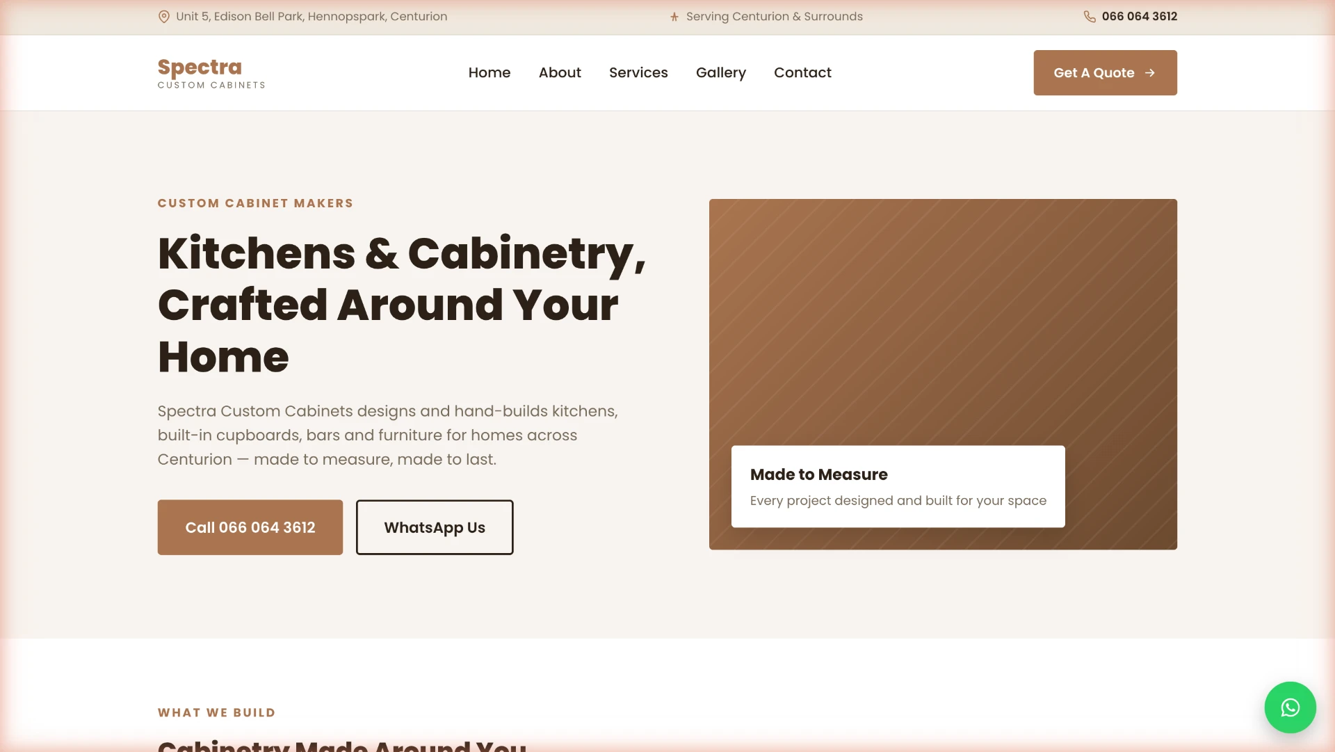 Spectra Custom Cabinets website homepage