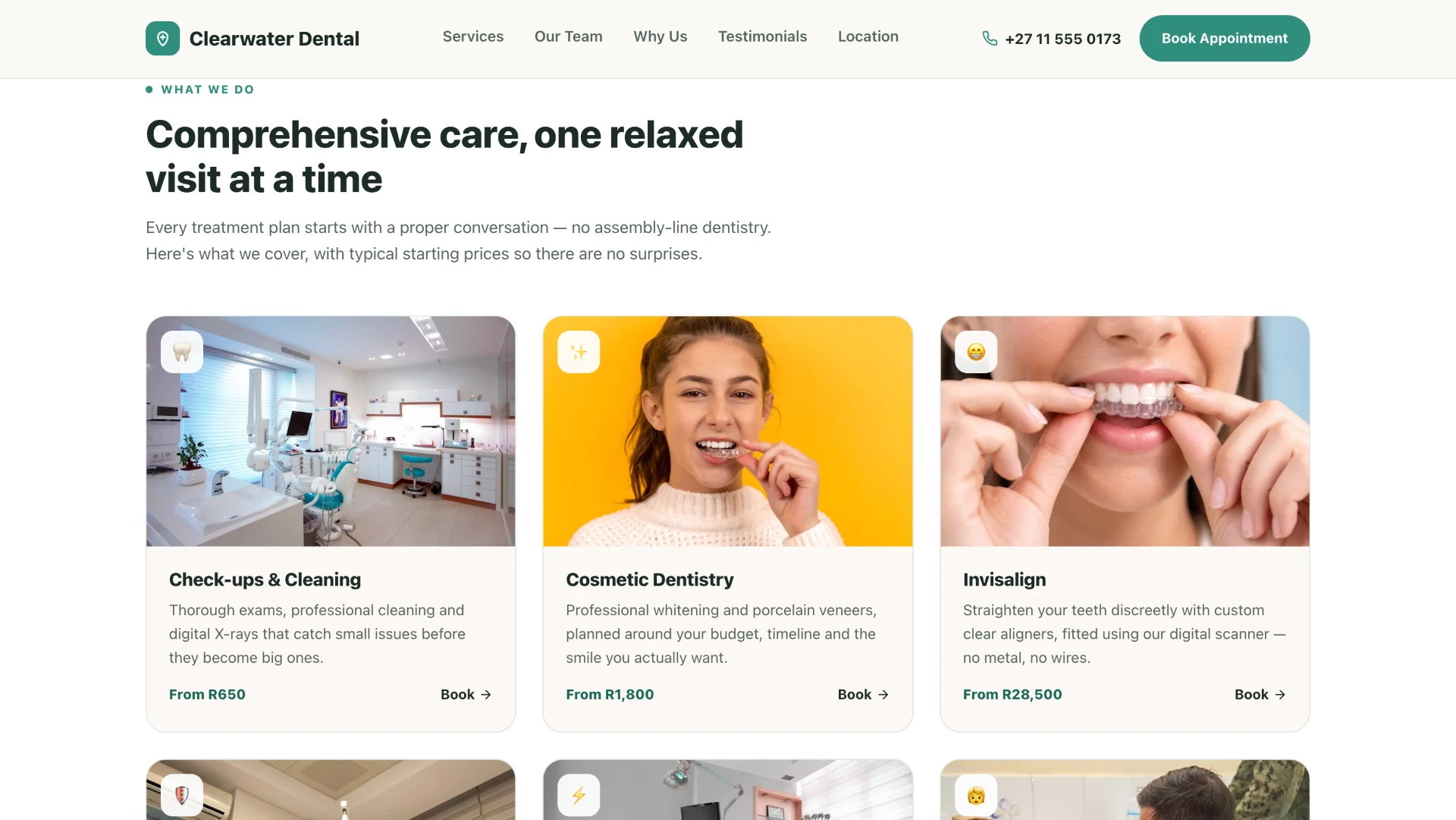 Clearwater Dental website homepage